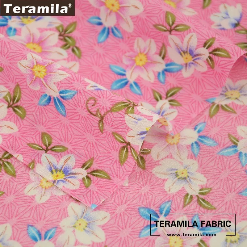 Teramila Cotton Poplin Fabric Pink High Quality Tissue Printed Lily Design Quilting Patchwork DIY Dress Crafts Cloth|designer cloths|cotton poplin