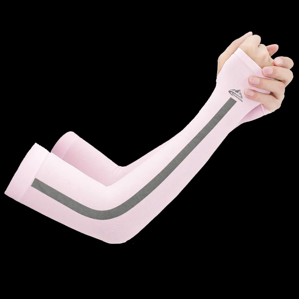 Pink Прогулочная рыба, 1 пара, ледяная ткань, рукава для рук, летние спортивные, УФ-защита, для бега, велоспорта, вождения, рыбалки, светоотражающие солнцезащитные ленты - Цвет: Pink