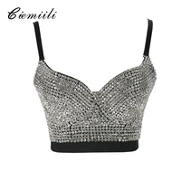 ciemiili 2021 new arrival summer women tops cocktail crop top solid beading spaghetti strap sleeveless sexy bra sexy camis