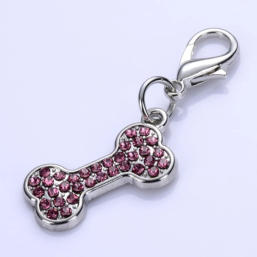Подвеска кулон для собак ошейник Горный хрусталь Dog Tag Кристалл кости в форме Талисманы для собак Воротники застежкой омар ювелирные изделия подвеска Аксессуары Товары для домашних животных - Цвет: Розовый