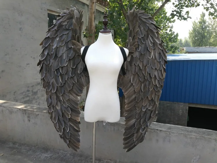 Custome серый, черный ангел, демон, крылья для взрослых, высокое качество, дьявол, демон, крылья для студийной фотографии, модель, вечерние украшения, косплей