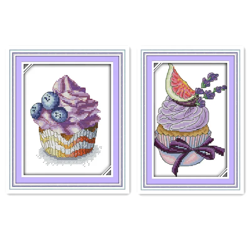 

Small print Cross stitch Kit 11CT 14CT Multiple specifications Beginner Children's favorite handmade Blueberry cake embroidery