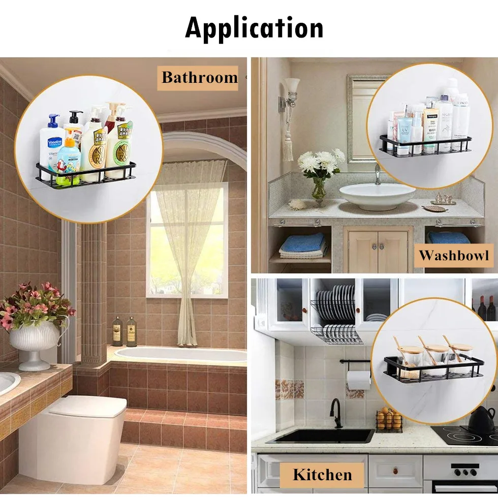 Bathroom Shelf Aluminum Black Shower Caddy with Hook Shampoo Soap Perfume Holder Bath Storage Organization etagere salle de bain