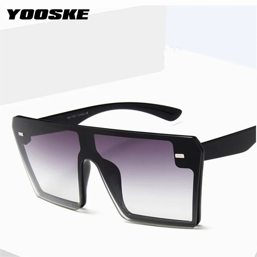 YOOSKE Brand Oversized Sunglasses Women Men Vintage Gradient Sun Glasses Shades Retro Big Frame Flat Top One Piece Eyewear