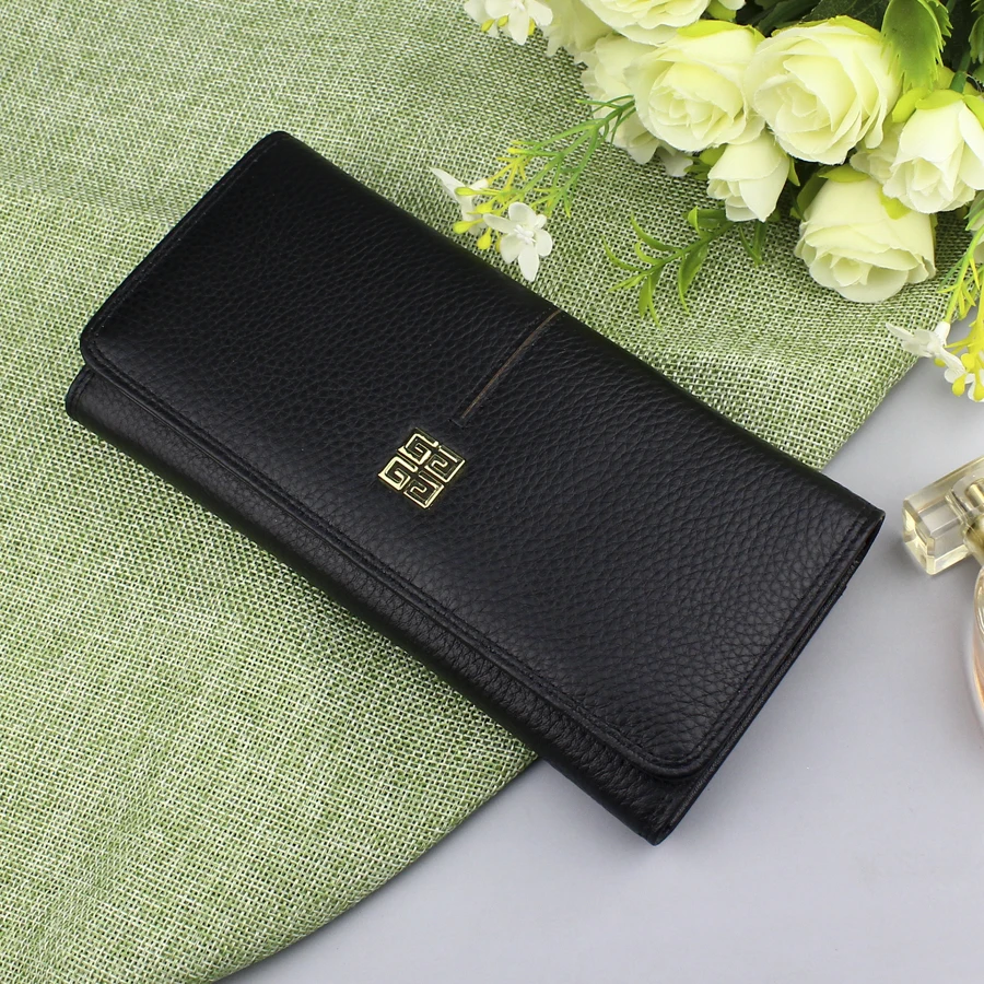 Женский Длинный кошелек из натуральной кожи 3 сложения на застежке с отделением