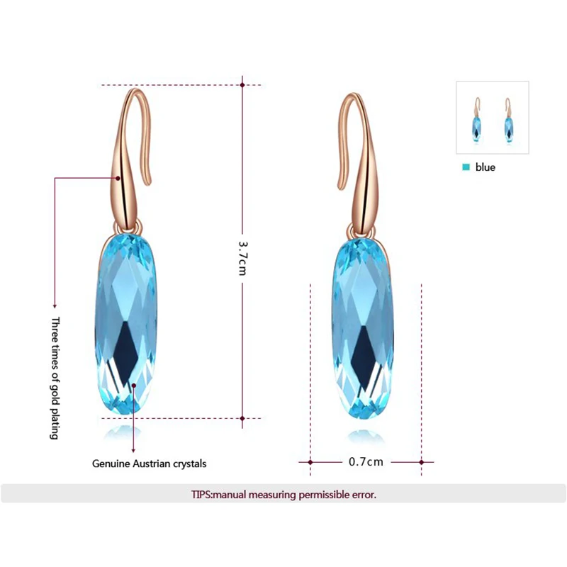 Роскошные серьги гвоздики GS цвета розового золота с цирконом и синим кристаллом