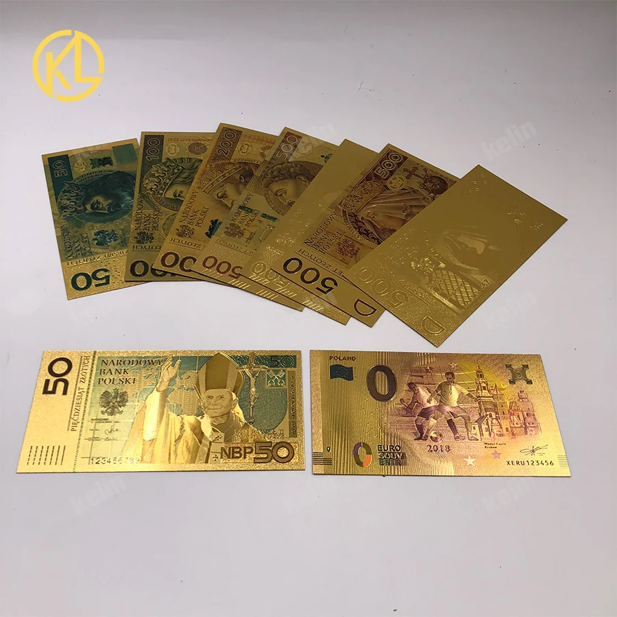 KL1pc, новинка, полированная Золотая банкнота Zloty, 50 злотых в пластиковом материале для банка, сувенирные подарки