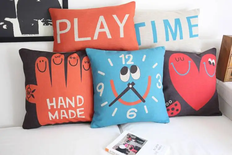 

Pop Art Graffiti Cushion Cover Linen Cute Painting Throw Pillow Case Lumbar Cushions Clock Heart Hand Black Red Blue Home Decor
