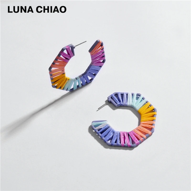 Женские украшения LUNA CHIAO Разноцветные серьги кольца из рафии и
