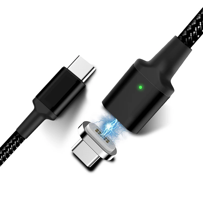 Black Магнитный кабель для быстрой зарядки 20 в, 5 А, 100 Вт, usb type-C-type-C PD, магнитное зарядное устройство для нового MacBook, huawei, Matebook, передача данных - Цвет: Black