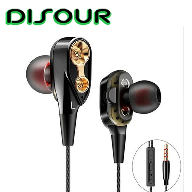 

DISOUR Dual Drive Stereo Earphone 3.5mm In-ear Sport Music Earbuds Headset Bass Wired Earphone For IPhone Huawei Xiaomi With Mic