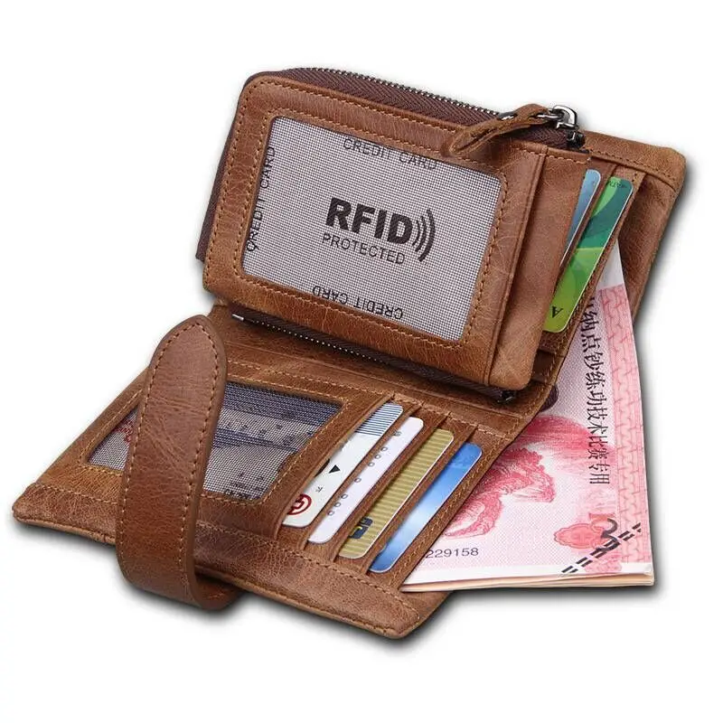 Rfid Блокировка из натуральной кожи держатель для кредитных карт кошелек с молнией
