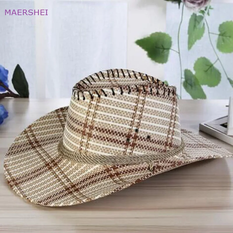 

MAERSHEI 2020 мужская соломенная клетчатая ковбойская шляпа летняя уличная соломенная шляпа для отдыха большая пляжная кепка