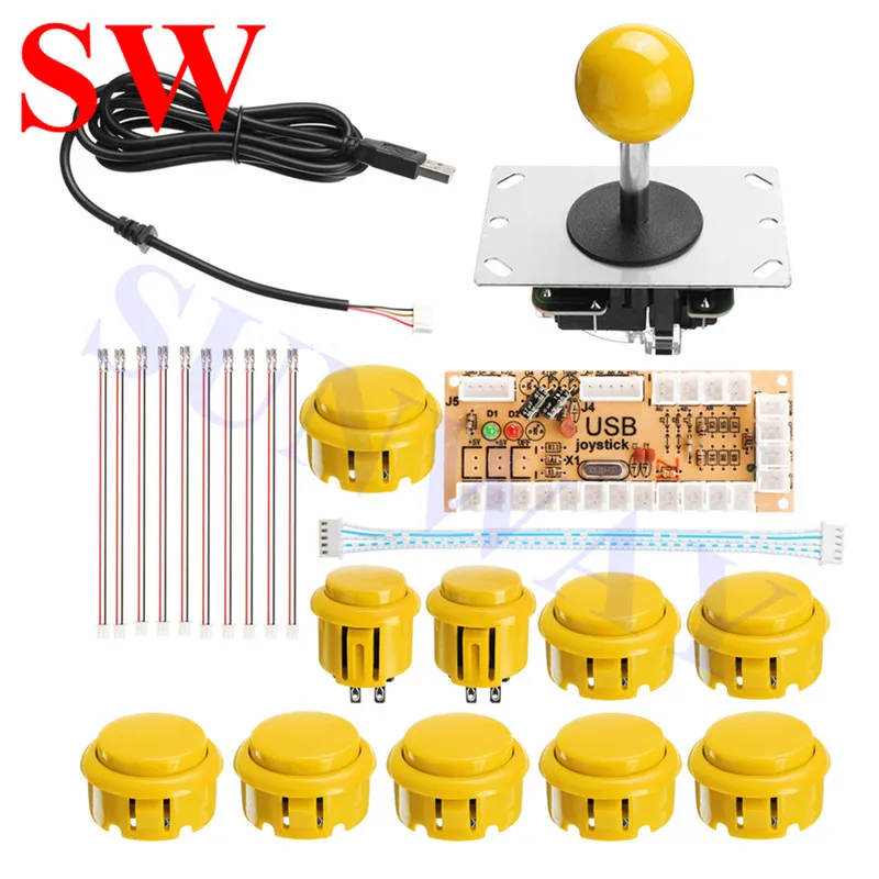 Синий с желтым 2 плеер DIY аркадные наборы для ПК USB энкодер+ Sanwa стильный джойстик с печатной платой+ 30 мм/24 мм аркадные кнопки