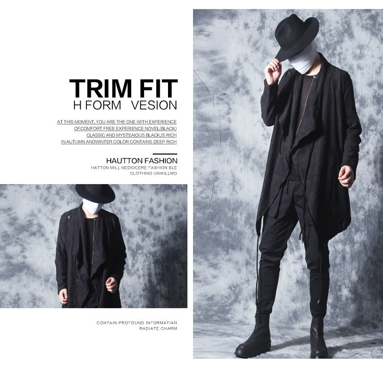 New Windbreaker Men's Long Dark Black Wizard Cloak Coat Robes Trench Coat Men Mens Gothic Fashion Rompeviento Larga Hombre