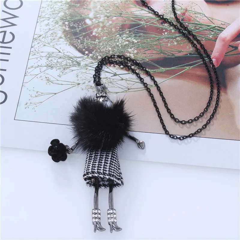 Женское ожерелье с подвеской в клетку длинная цепочка виде куклы женская