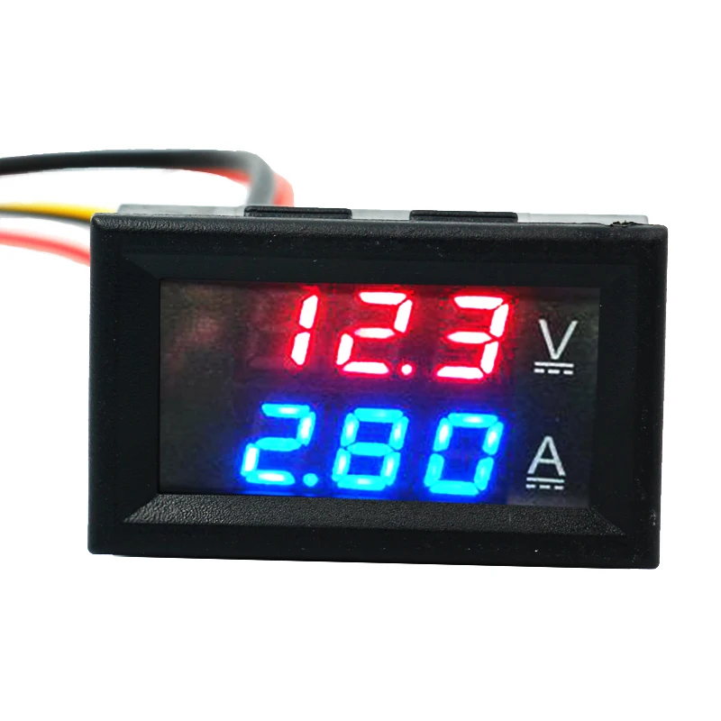 Dhl/fedex 100 шт./лот DC в 10A LED Ампер Двойной цифровой синий + красный Вольтметр Амперметр