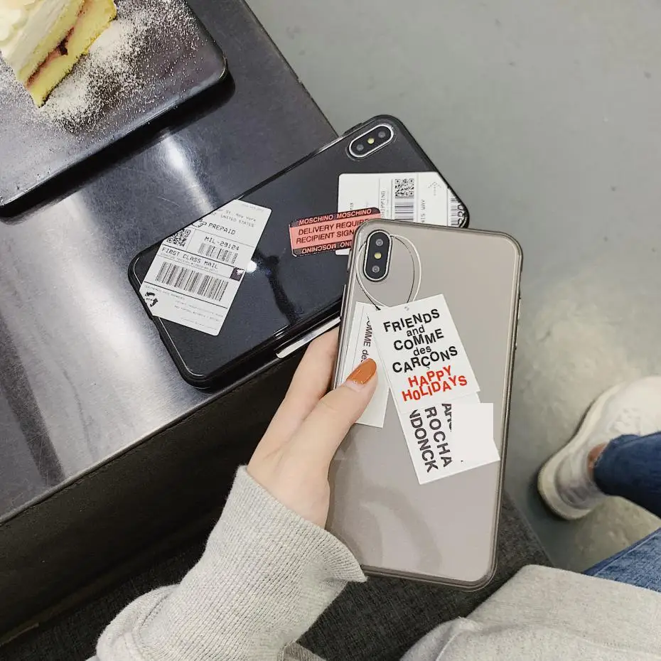 Ins Japan clothes MUJI label мягкий чехол для телефона iphone 7 8 6 6S plus 11 Pro X XR XS MAX матовый Силиконовый чехол для пары девушек
