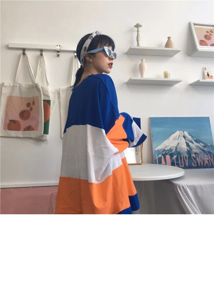 Camisetas Mujer; осенняя одежда в Корейском стиле; Ulzzang Harajuku; Лоскутная футболка с буквенным принтом и длинными рукавами для женщин; футболки для девочек
