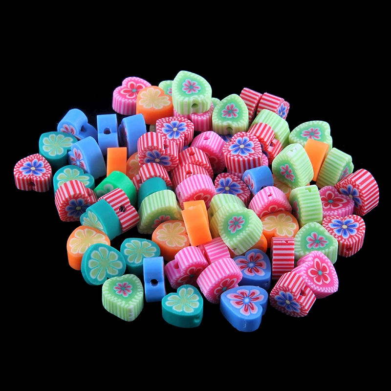 50 шт смешанных цветов Fimo бусины из полимерной глины печать Мягкая Керамика Любовь цветок бусины для DIY для ожерелья браслет ювелирные изделия