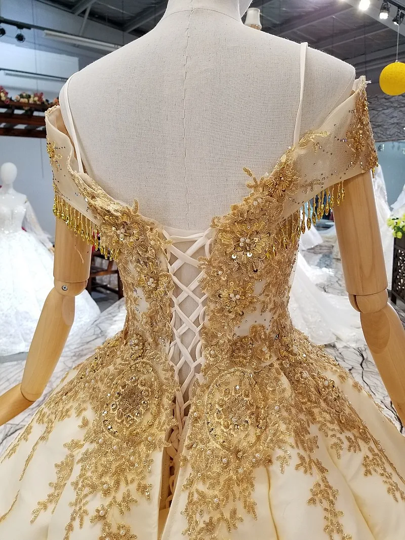 LS324540 королевское золотистое кружево блестящее вечернее платье с плечом