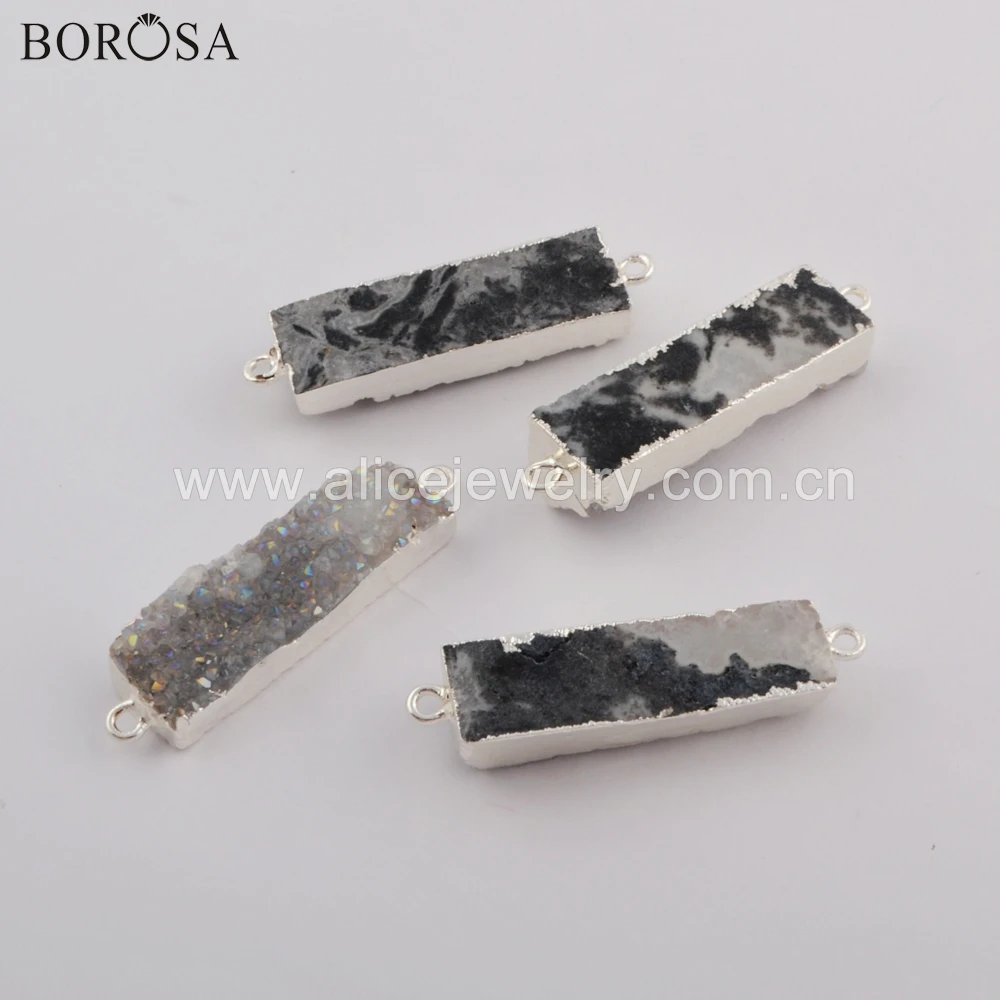 BOROSA 10 шт. новый серебряный прямоугольник кулон agates Druzy коннектор Титан AB Drusy