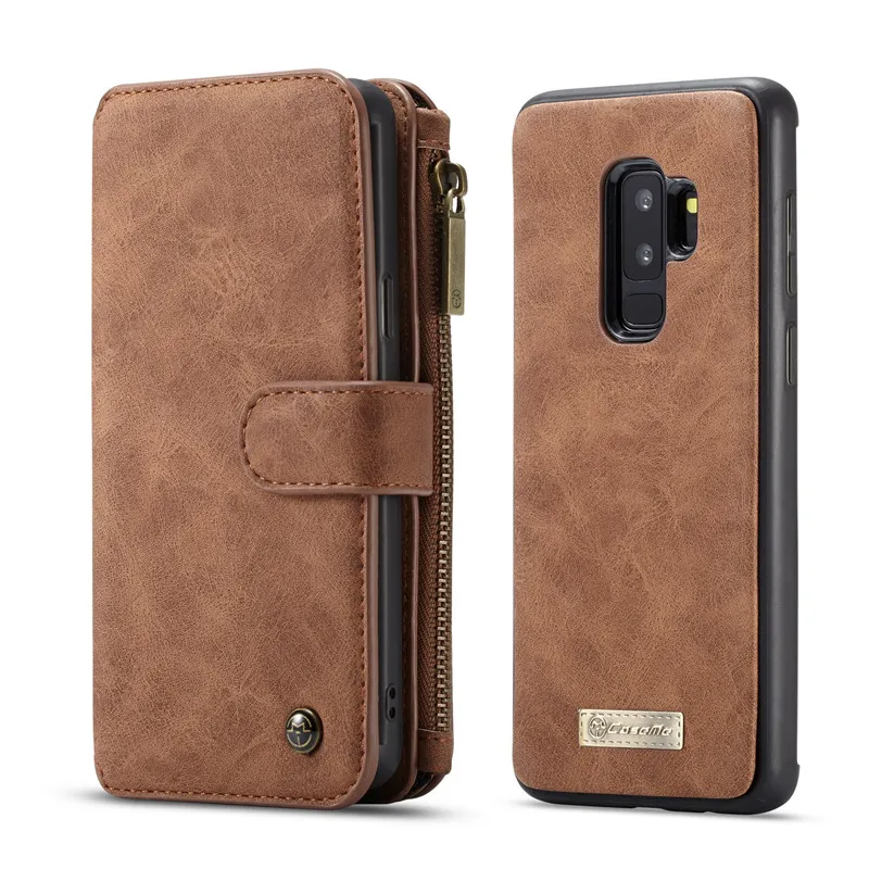 Brown Роскошный кожаный флип-чехол для samsung Galaxy S9 Plus, многофункциональный кошелек на молнии, чехол для телефона samsung Galaxy S9 S 9, чехол - Цвет: Brown