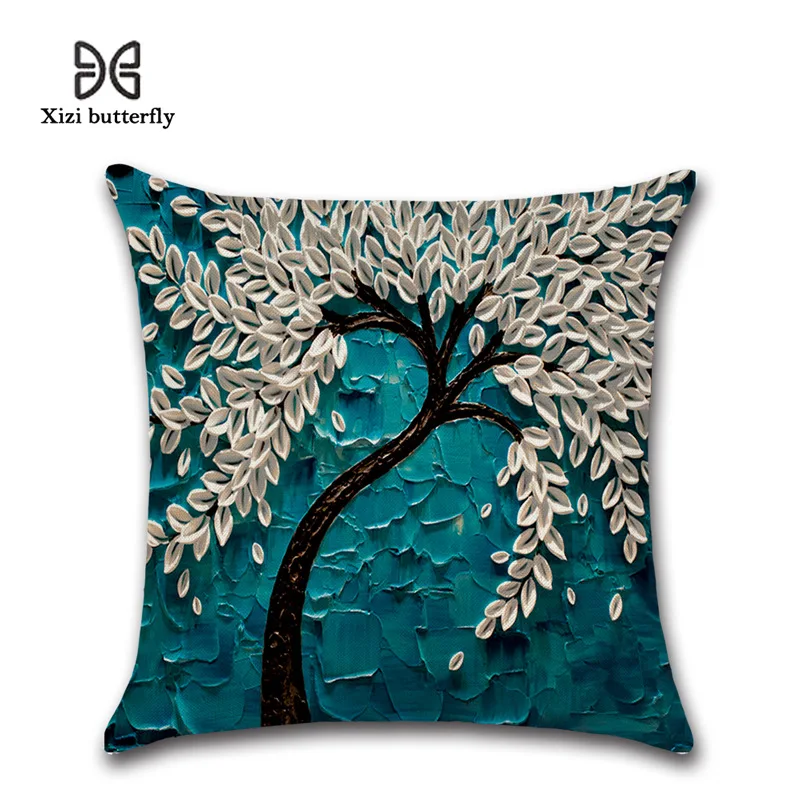 Oil painting tree Cushion Cover Cotton material Pillow Cases 45X45cm Bedroom Sofa Pillowcase Home Decor Christmas gift | Дом и сад