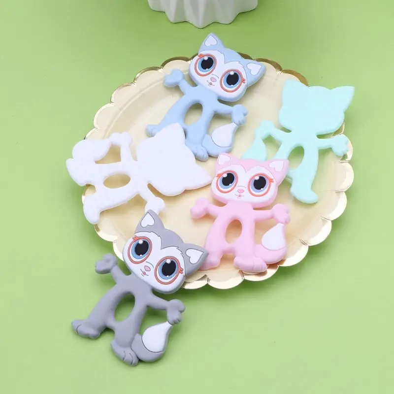 4 Colors Baby Teething Ring Teether Silicone Cute Big Eyes Cat Animal Baby Gift Teething Silicone Chew Children's Toys