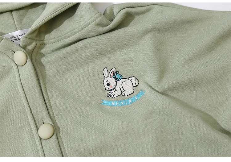 Spring Autumn Women Hoodies Zip-up Coats Loose Cotton Cute Bunny Embroidery BF Sweatshirts Long Sleeve Pullover Tracksuits | Женская