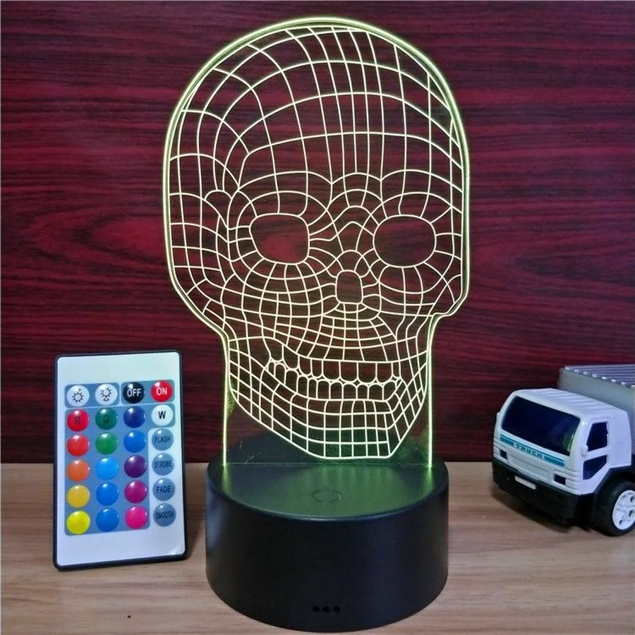 Череп Новинка 3D разноцветная Иллюзия визуальный ночник USB Сенсорная акриловая