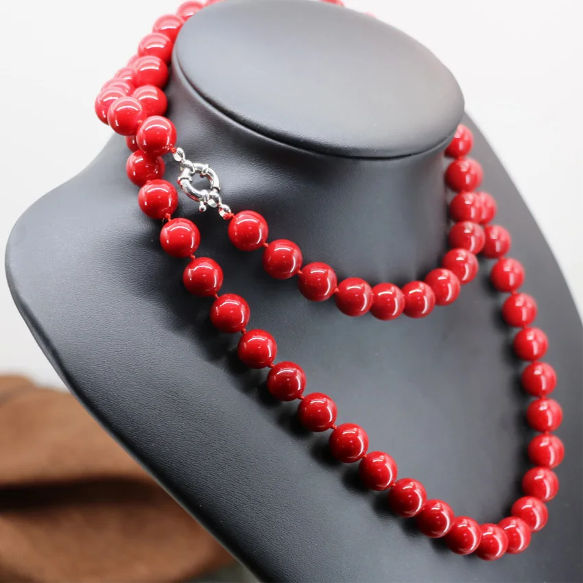 Цепочка с красными искусственными коралловыми бусинами 12 мм | Украшения и
