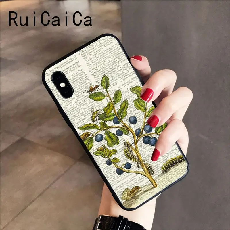 RuiCaiCa книжный арт винтажный принт цветущего черного цвета мягкий чехол для