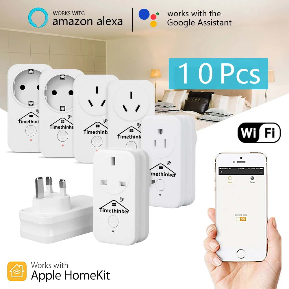 Timethinker 10 шт. умная розетка WiFi Пульт дистанционного управления для Apple Homekit Siri ALexa Google Home AU US EU power Plug DHL
