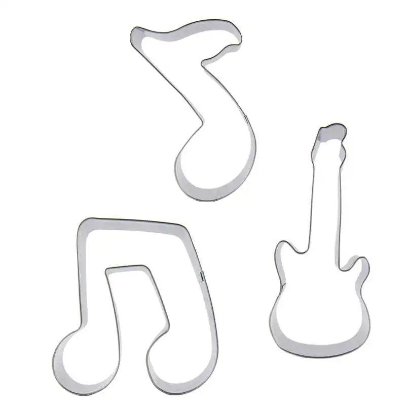 

3 pcs Guitar Note Stainless steel Cookie cutter biscuit embossing machine Pastry soft sweets Baking mould Cake decorating tools