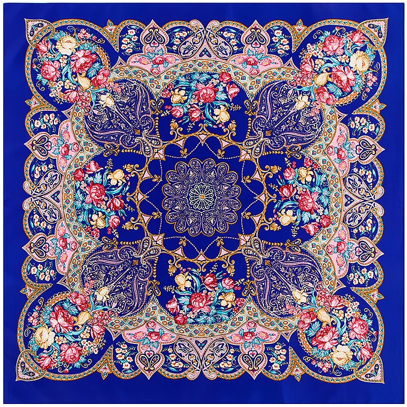 

100% Silk Scarf Women Bohemia Geometric Flowers Printing Bandana Square Scarves Wraps Female Foulard Silk Hijab Lady Bufandas