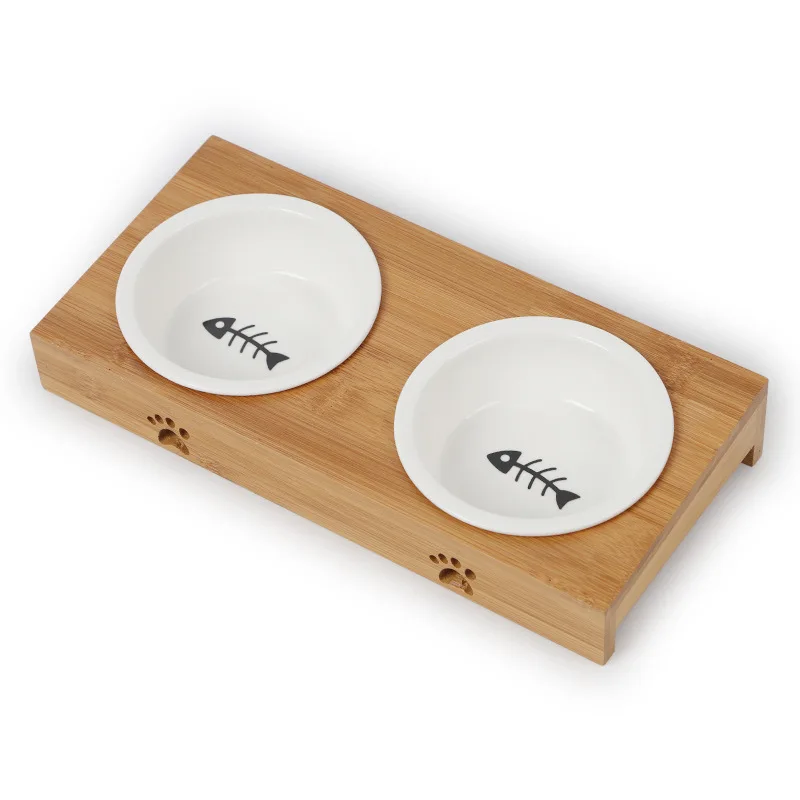 Приподнятая собака и кошка бамбуковый питатель для домашних животных Двойная