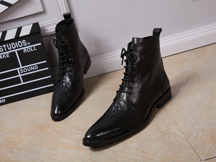 Мужские кожаные ботильоны с острым носком на шнуровке|shoes men|shoes qualityshoe man men |