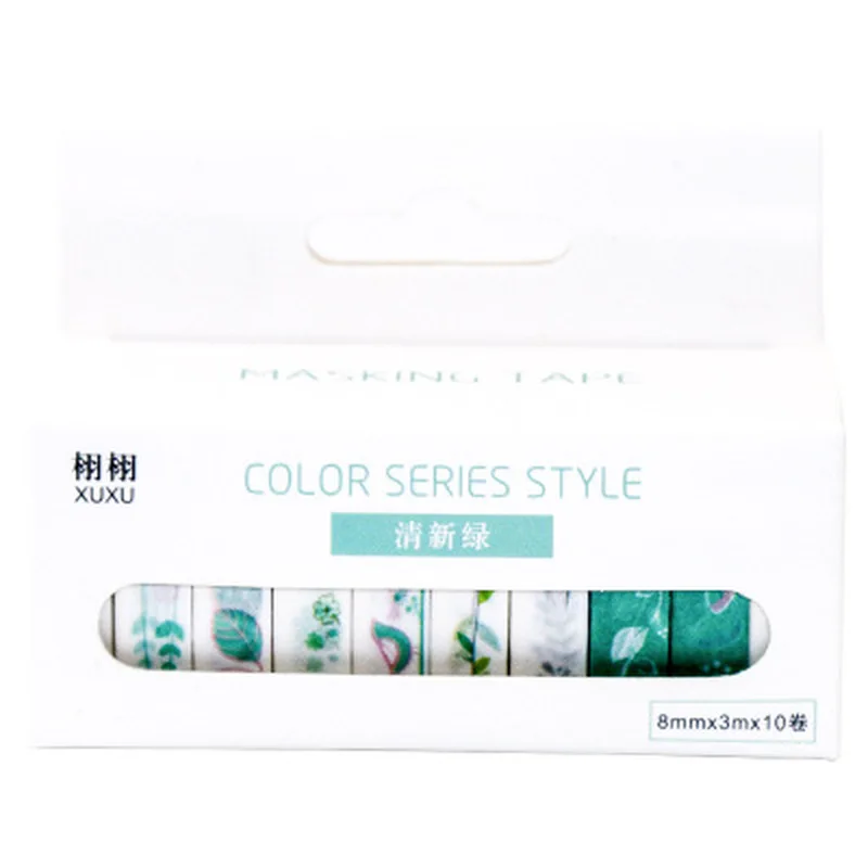 

10Rolls/Set Washi Tape Set Cute Stationery Masking Tape Japanese Tapes Stationery Fresh Green Washi Tapes Kawaii School Supplies