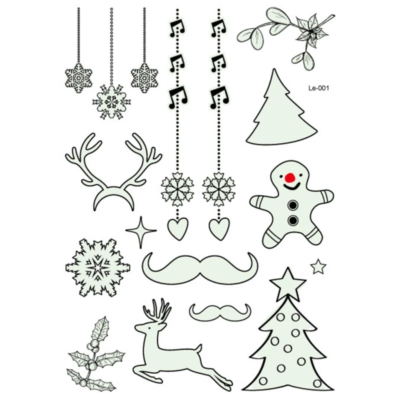 Christmas Luminous Tattoo Glow In The Dark Glitter Tatoo Flash Temporary Stickers For Safe Water Transfer Body Art | Дом и сад