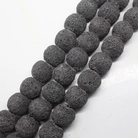 mini order is 7 14mm black volcanic lava stone round loose beads 15