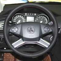top cowhide sew on all black pu leather steering wheel cover for benz w212
