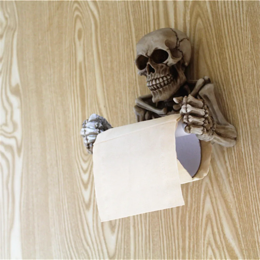 Череп держатель рулона туалетной бумаги полотенца настенное крепление Bone сухой Скелет Ванная комната Декор маленькая ткань коробки керамика