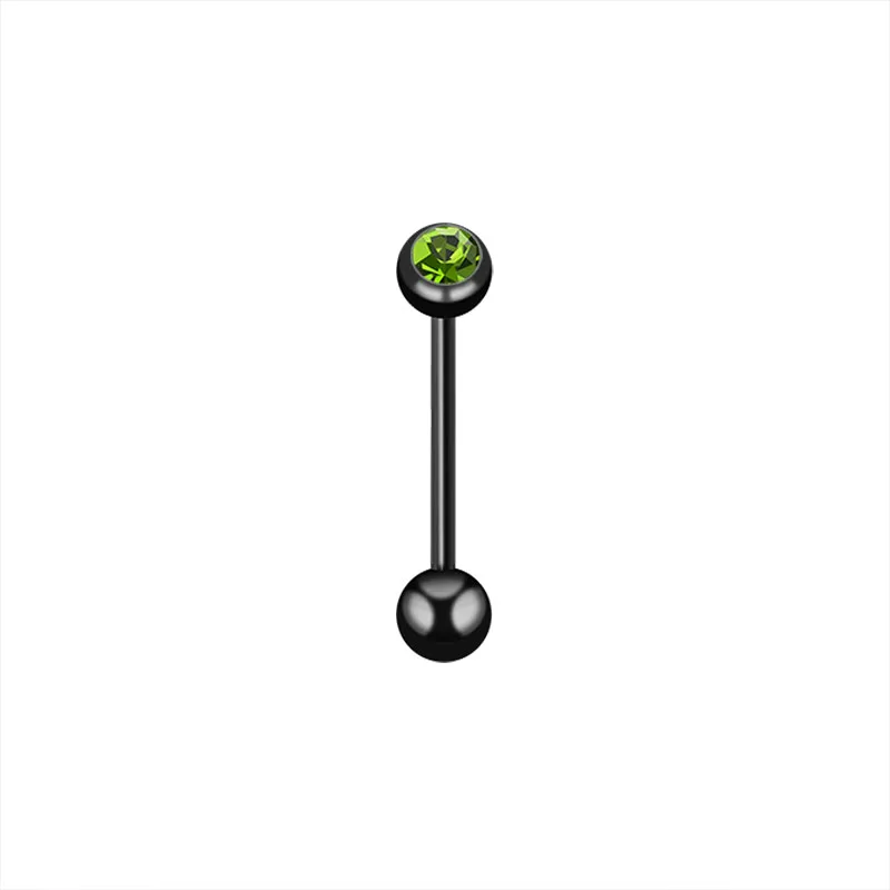 Fashion Black Tongue Rings Barbell Piercing Bar Stainless Steel Czech Crystal 7 Colors 1.4mmx16mm Body Jewelry Men | Украшения и