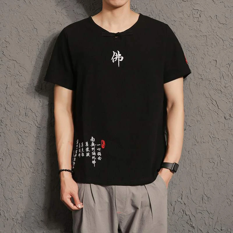 

summer Linen male big v-neck t shirt men Chinese style Men's T Shirt Men Fashion T shirts Fitness Casual For Male 2xl 9xl 10xl