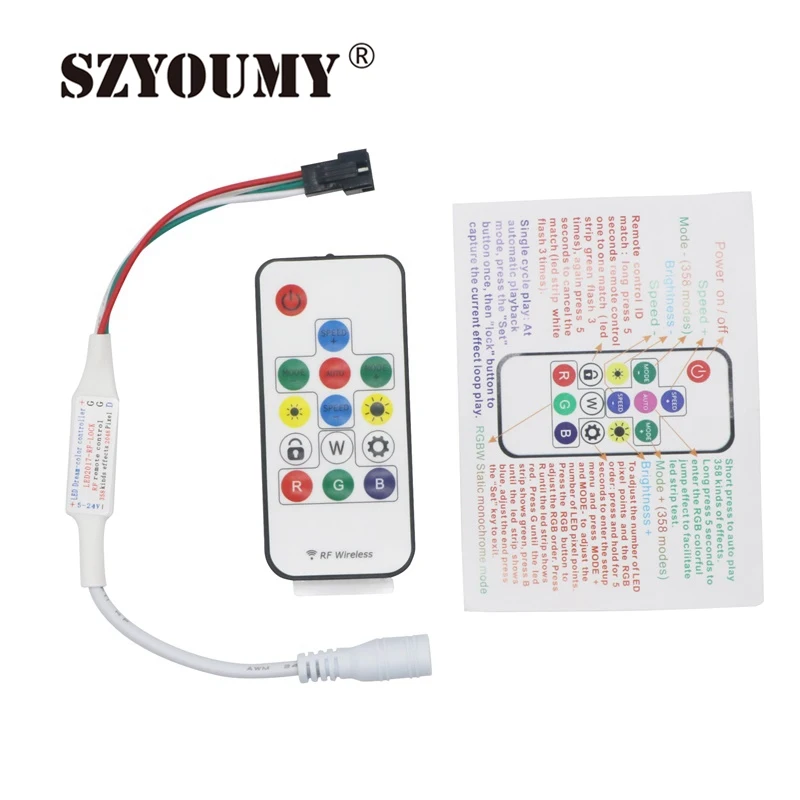 SZYOUMY SP103E RF контроллер 14key для DC5V WS2812 DC12V WS2811 Dream Color LED Strip Light 1 шт./лот|rf controller|controller