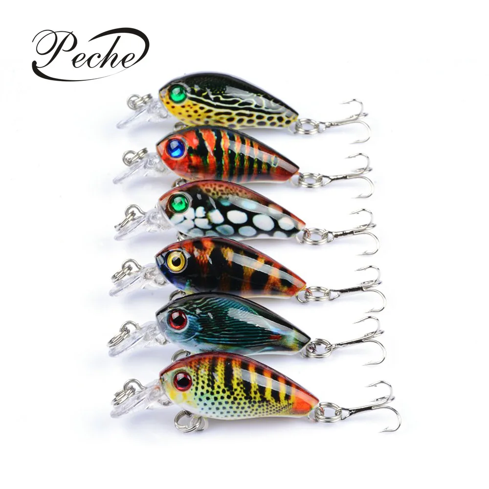 Peche 6 шт./компл. приманки для ловли карпа воблеры и крутящиеся жесткие Topwater Mini Minnow