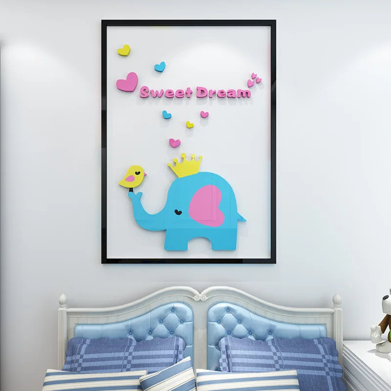 Небесно-голубой 3D акриловые настенные плакаты детские комнаты или спальни стены, прикроватные украшения, креативные наклейки, двери наклейки, наклейки на стену - Цвет: Небесно-голубой