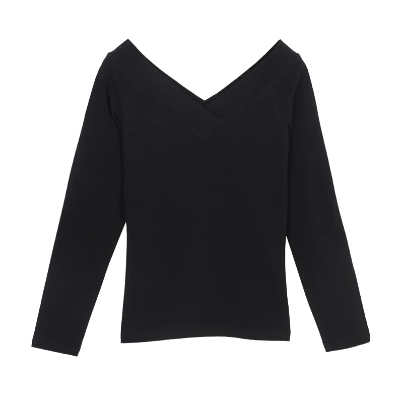 Женская хлопковая Футболка с V образным вырезом большие размеры|t-shirt for women|long sleeve