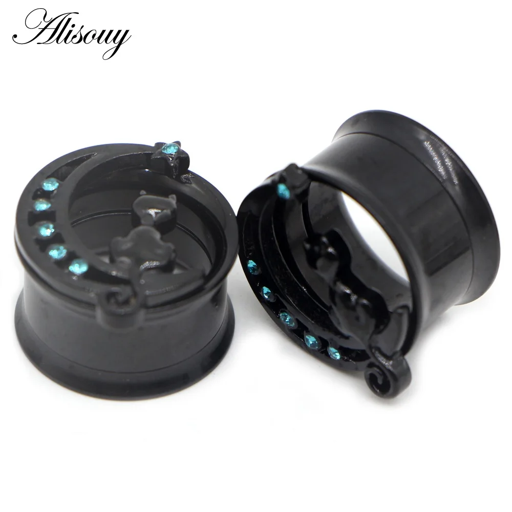 EM0870B Black Cat 2 шт., нержавеющая сталь, анодированная двойная расклешенная внутренняя нить, винт, подходит для ушей, тоннель, затычка для ушей, расширитель, пирсинг, ювелирные изделия - Окраска металла: EM0870B Black Cat